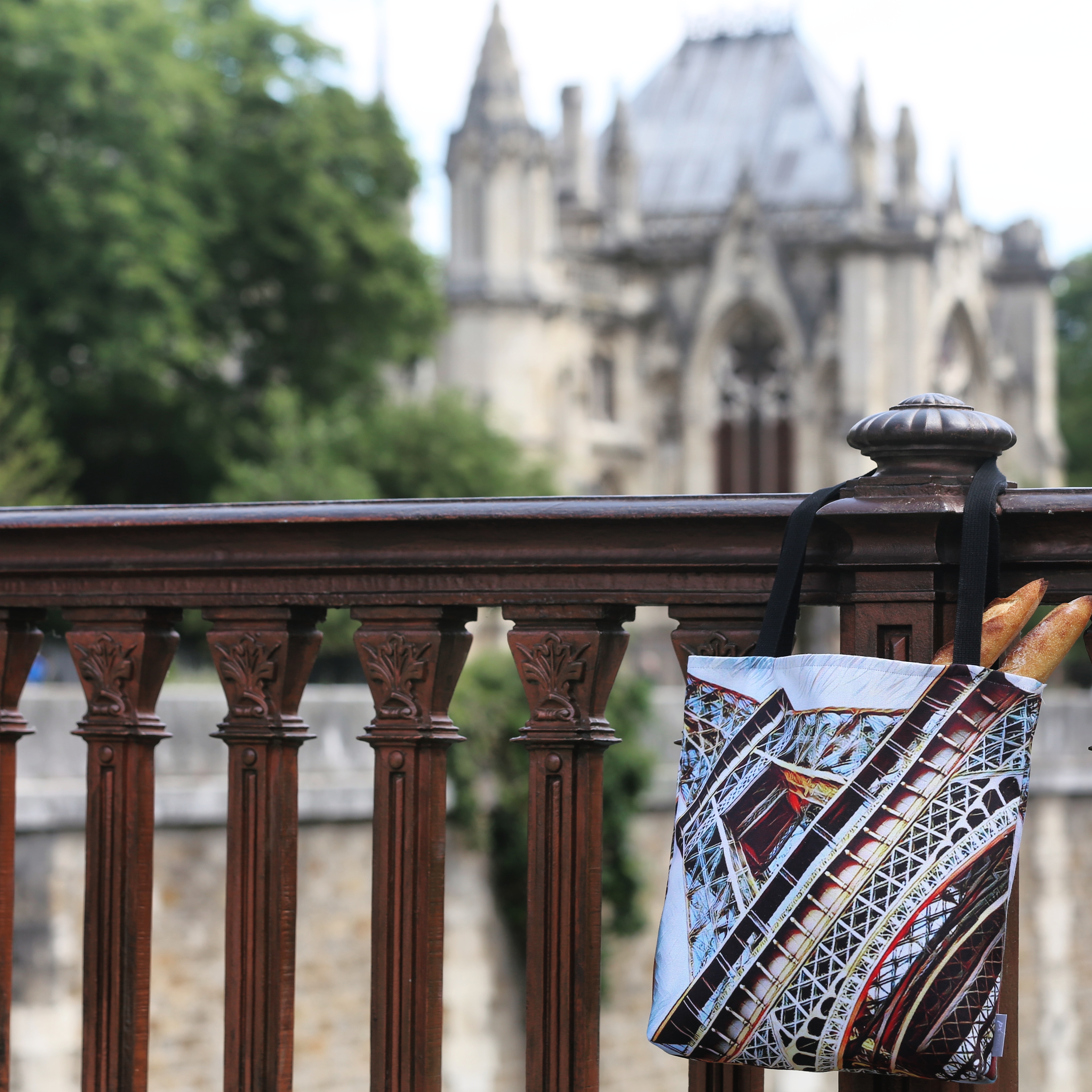 Notre Dame and Bellanda's Eiffel Tower in Blue tote